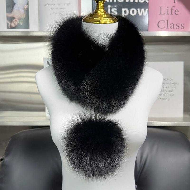 Hot sale real fox fur scarf Girls outdoor thickened warm fur scarves Women winter luxury fox fur collar fluffy fur ball scarf