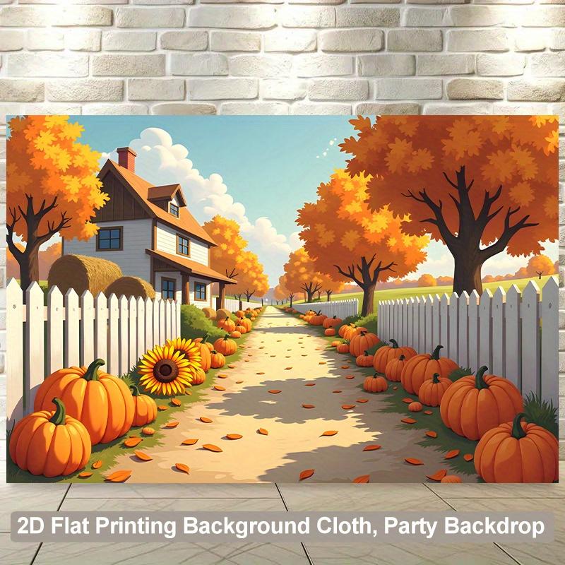1 Piece of 2D Background Fabric, Autumn Rural Path, Featuring Pumpkins, Suitable for Living Room, Bedroom, and Office