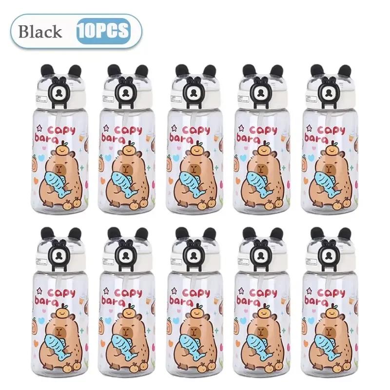 1-10PCS Capybara Cartoon 550ml Portable Large-capacity Water Bottle Sports Straw Cups Student Plastic Water Cups Water Bottle