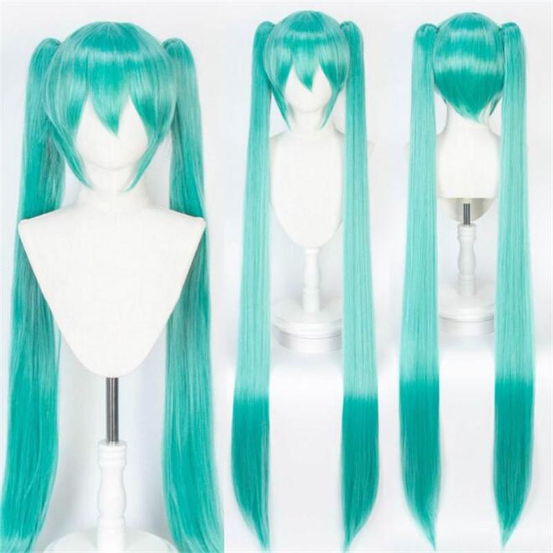 

115 см парик для косплея Мику, длинные хвостики, короткие волосы, прямой парик, термостойкие синтетические волосы, парики для ролевых игр + шапочка для парика One Size