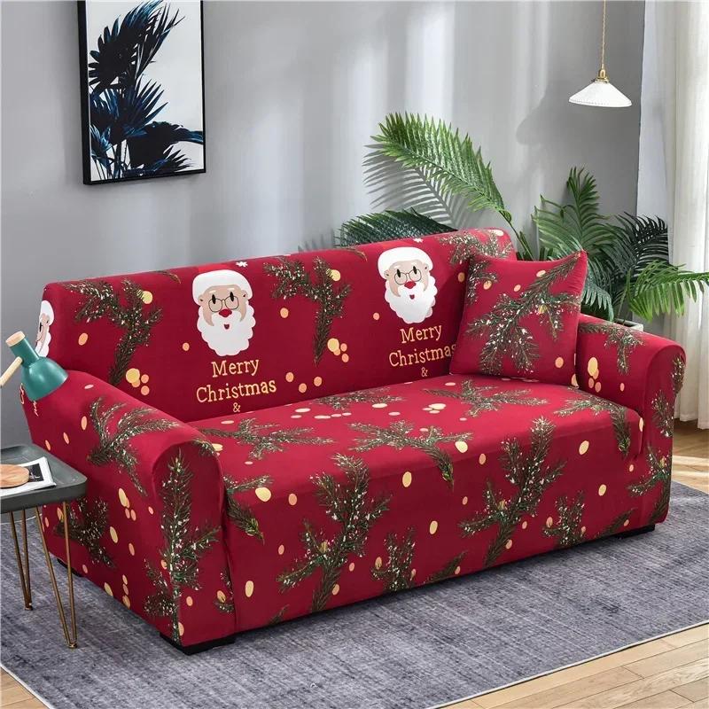

Christmas Sofa Cover for Living Room Elastic Spandex L Shape Sectional Couch Slipcovers Home Decor Xmas Santa Clause Sofa Covers 1-Seat-90-140cm