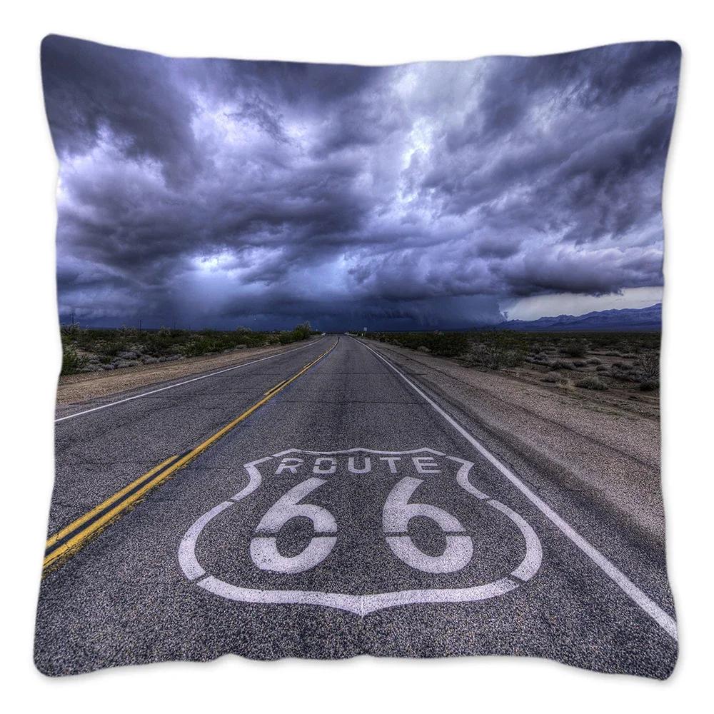 Poszewka na poduszkę w stylu retro Route 66 Dekoracja domu Poliestrowa poszewka na poduszkę na sofę Samochód Poszewka na poduszkę do rzucania Naturalny krajobraz Funda Cojin