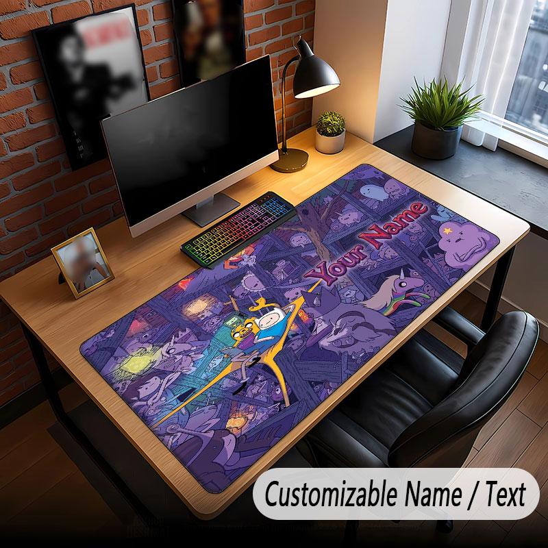 Custom Name Text Big Mouse Pad,Adventure Time cartoon Soft Non Slip Extended Desk Mat For Home Office