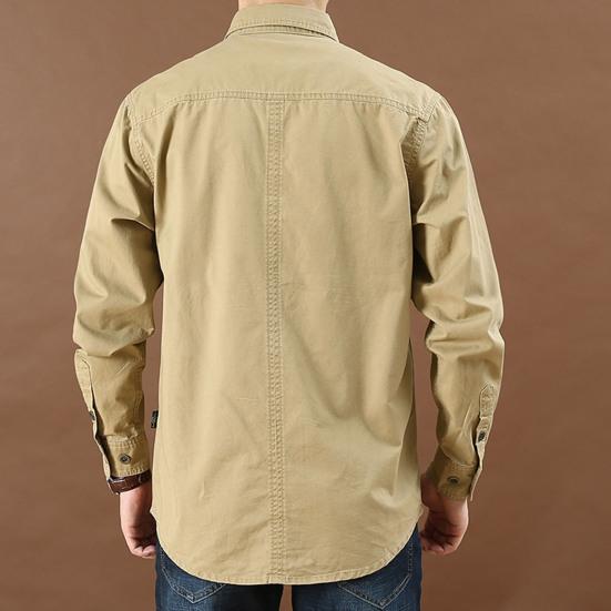 Men Shirt Solid Color Single-breasted Multi-pockets Wear-resistant Men Top for Daily Wear