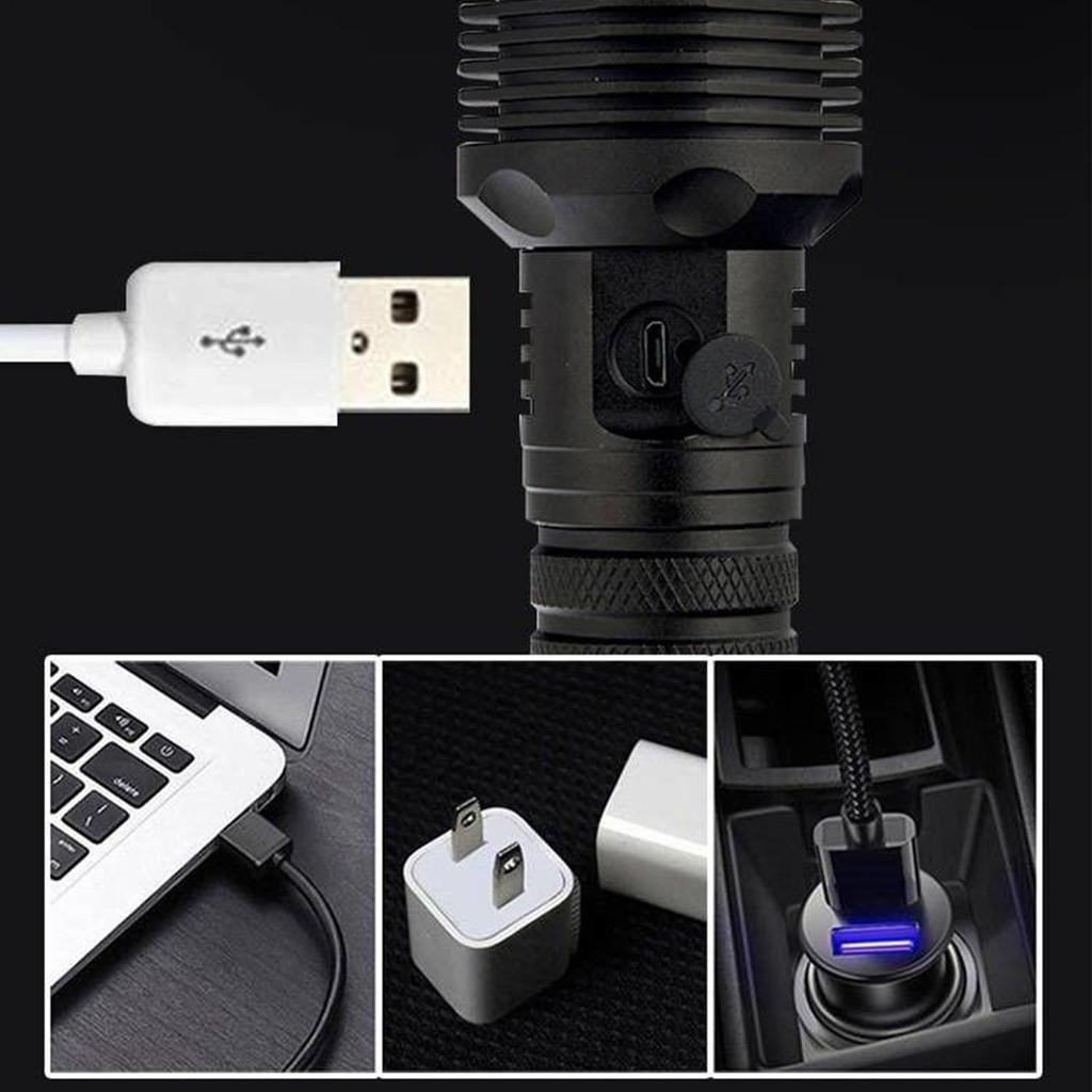 Bright Flashlight Outdoor Zoomable Hiking Torch USB Rechargeable Portable Flashlight For Camping Hunting Fishing Backpacking