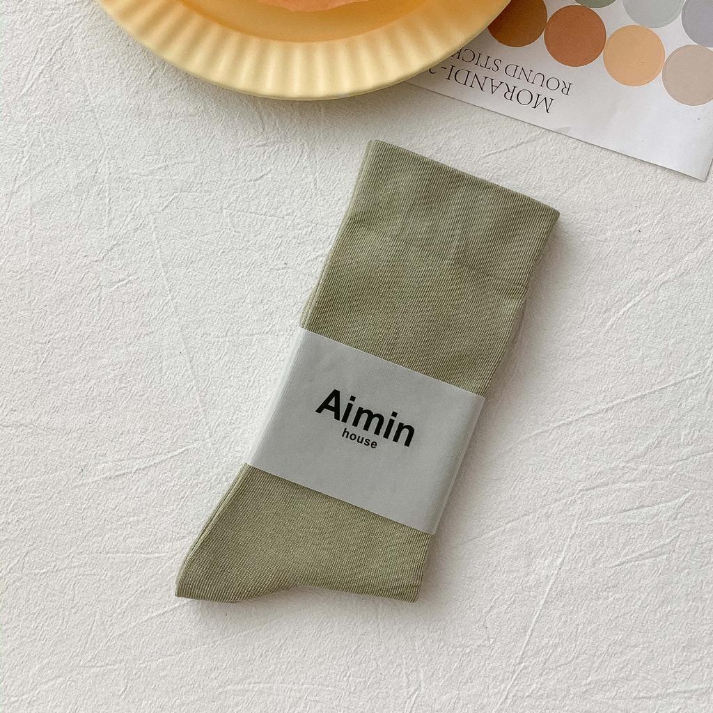 Pre-Autumn Basic Solid Color Mid-Leg Socks Sweet Morandi Color Simple Thin Cotton Socks