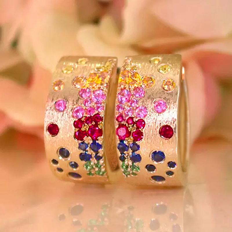

Huitan Bright Colorful Cubic Zirconia Hoop Earrings for Women Gold Color Wedding Party Female Earrings Modern Fashion Zircon