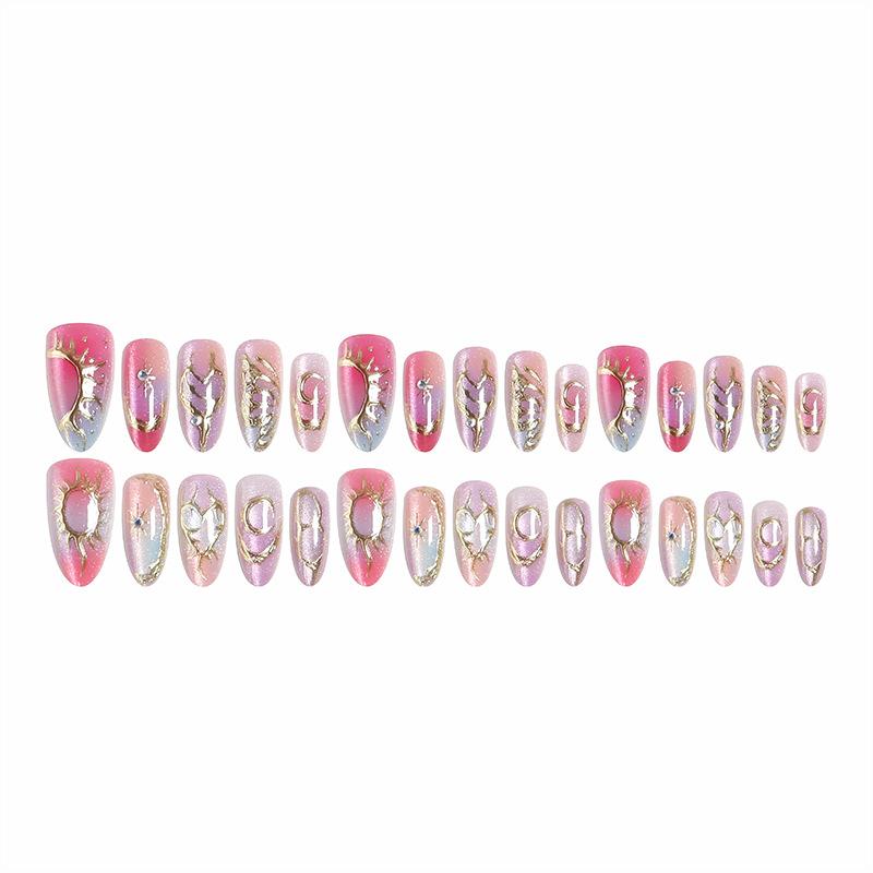 European And American Light Luxury Style Finished Wearable Nails Aurora 3D Gilt Almond Fake Nails Star And Moon Diamond-encrusted Manicure Nails