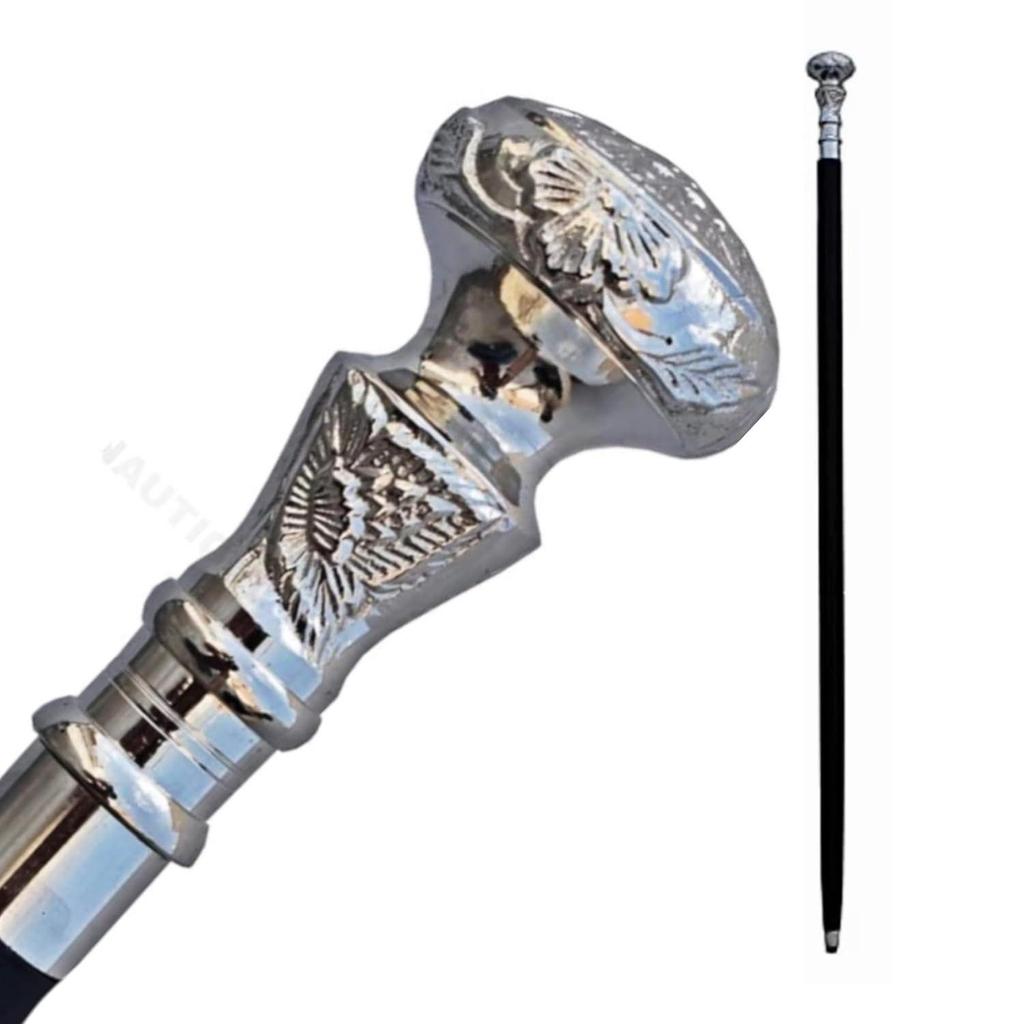 Wooden Walking Stick Cane Victorian Knob Wooden Cane Brass Handle Victorian Style Solid Vintage Head Walking