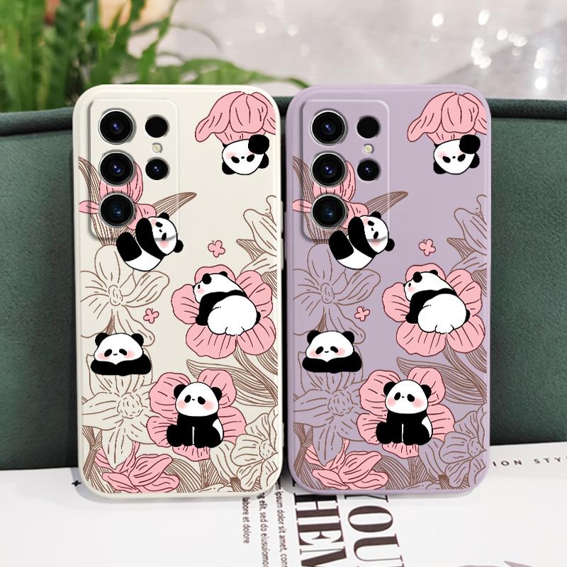 Flower Panda Phone Case For Samsung Galaxy S25 FE S24 S23 S22 S21 S20 S10 S10E Ultra Plus FE Note 20 Ultra Plus Cover