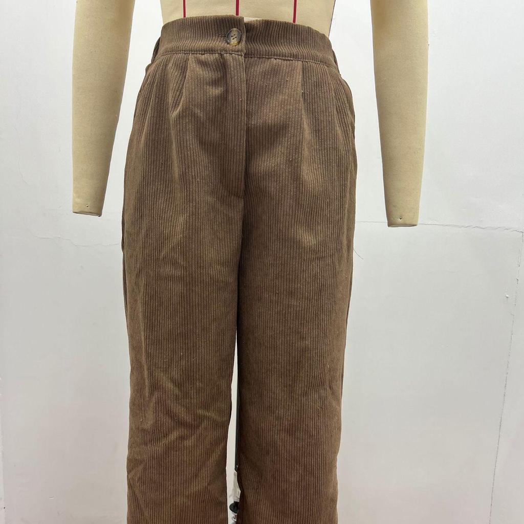 Spring 2026 New Women's High-waisted Casual Pants Solid Color Corduroy Loose Straight Trousers Women