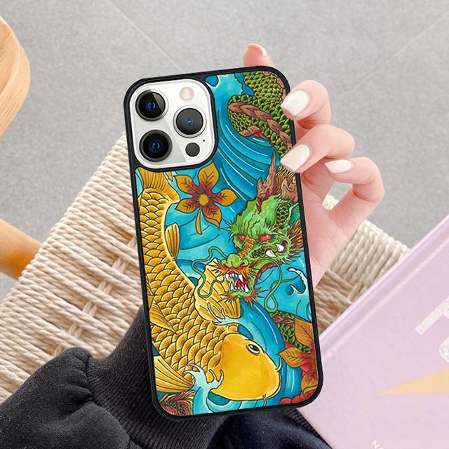 Tattoo Japanese Koi Dragon Wave Phone Case For iPhone 17 Air 13 12 14 15 16  Cover For Apple Pro Max Plus SE Coque