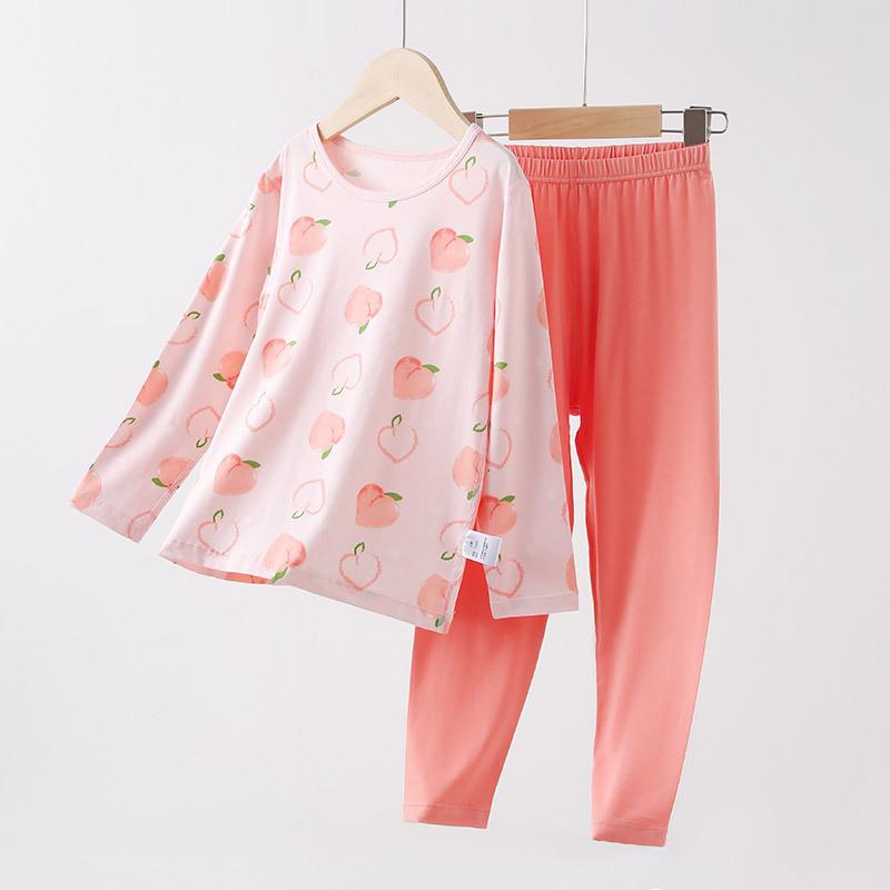 Wiosenno-letni bawełniany zestaw piżamy dla dziewczynek klasy A: Uroczy, Domowy Strój z Okrągłym Dekoltem dla Średniego Dziecka - Jesienne Spodnie w Zestawie