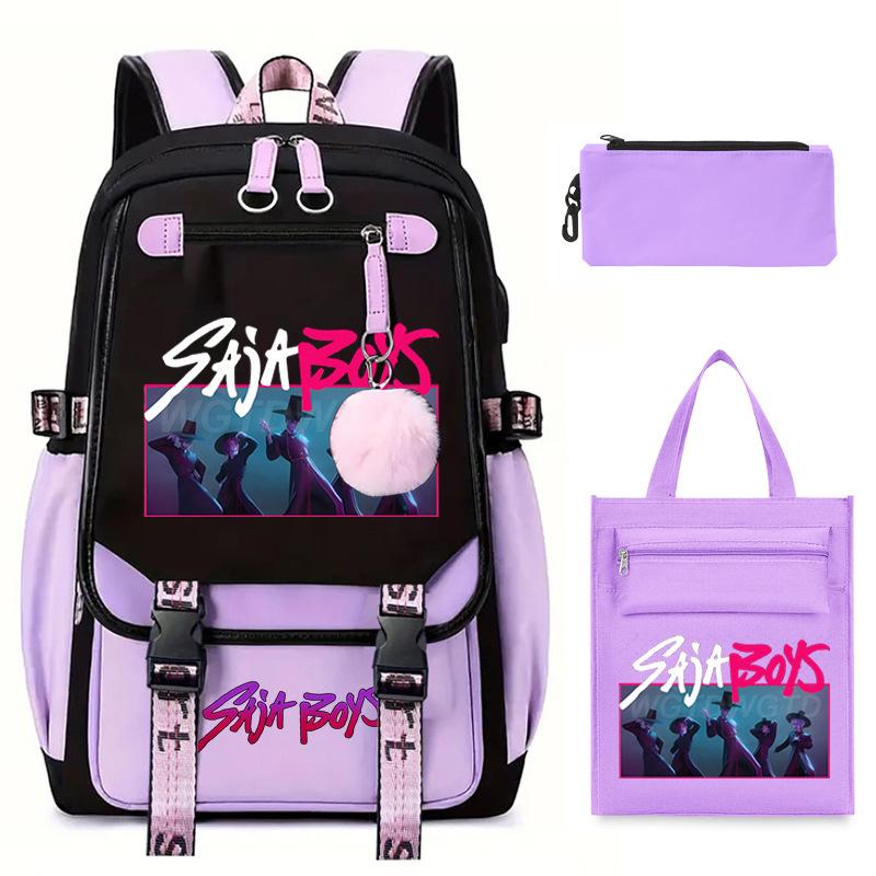 Sac à dos décontracté pour étudiant imprimé K-Pop Anime Dessin animé Sac fourre-tout tendance Trousse à crayons Ensemble