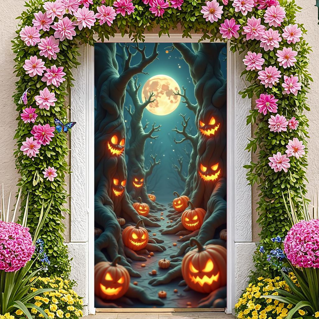 Jack O Lantern Banner Starry Sky Forest Theme Banner Pumpkin Banner Halloween Theme Spooky Decoration For Autumn Celebration
