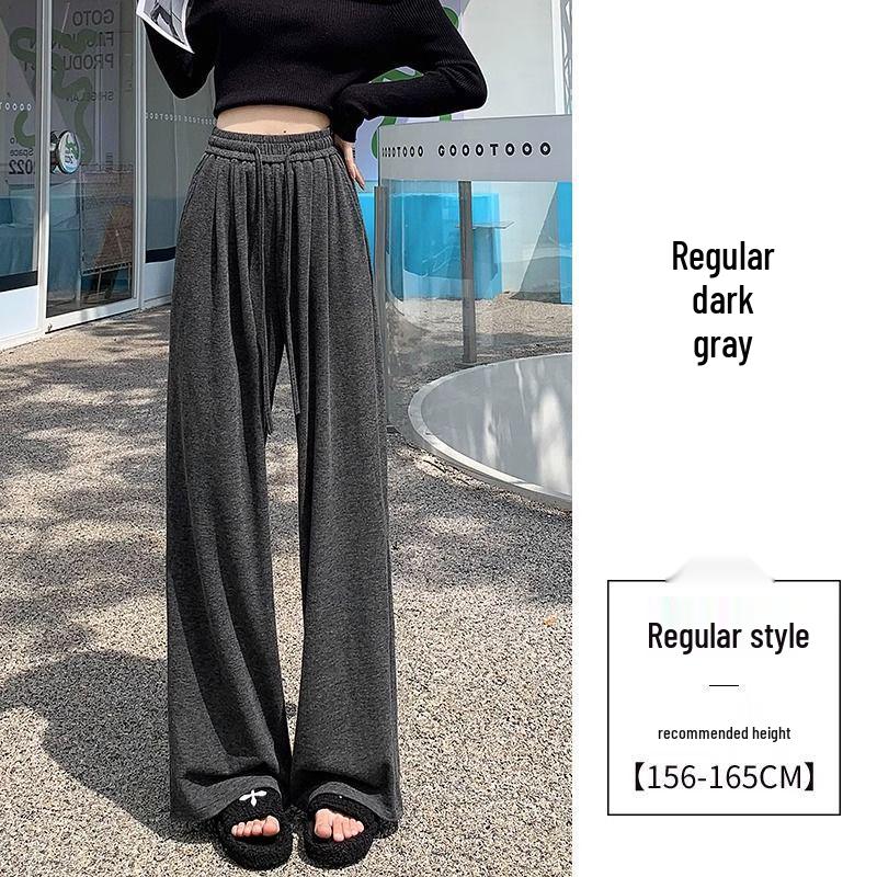 Unisex High-Waisted Thickened Gray Wide-Leg Fleece Pants - Casual Floor-Length Winter Wear