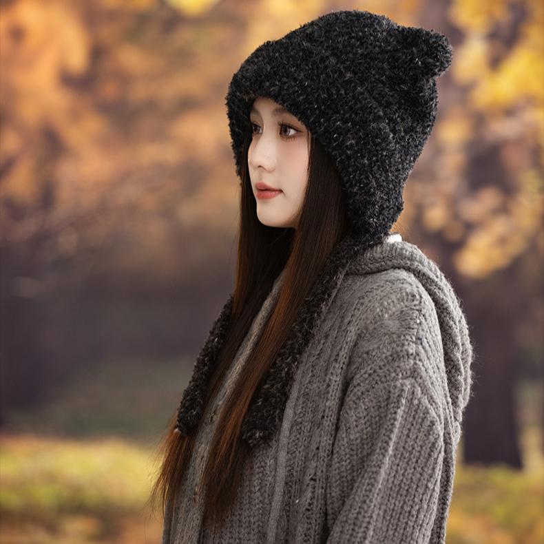 Ladies Autumn and Winter New Cute Bear Plush Ear Protector, Plush Thickened Thermal Hat and Cold Hat