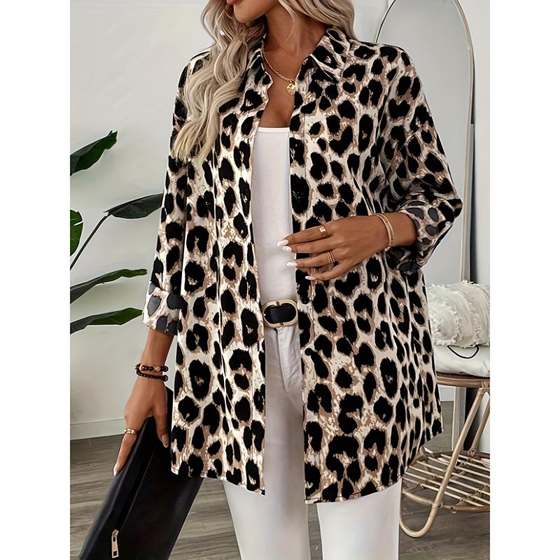 Spring New Elegant Long Sleeve Leopard Print Shirt Women Tops Fashion Loose Casual Blouse Women Vintage Single Breasted Street Female Blouses 25874