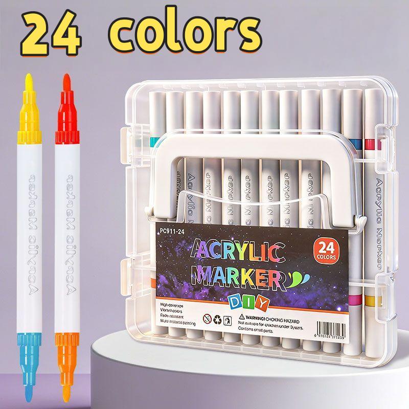 

Double-Ended Acrylic Paint Markers With Stackable Storage Box For Canvas, Glass, Ceramics, Wood, Diy Crafts