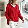 Women's Loose Fit Hooded Pullover Top with Buttons Color Long Sleeve Casual Everyday Wear