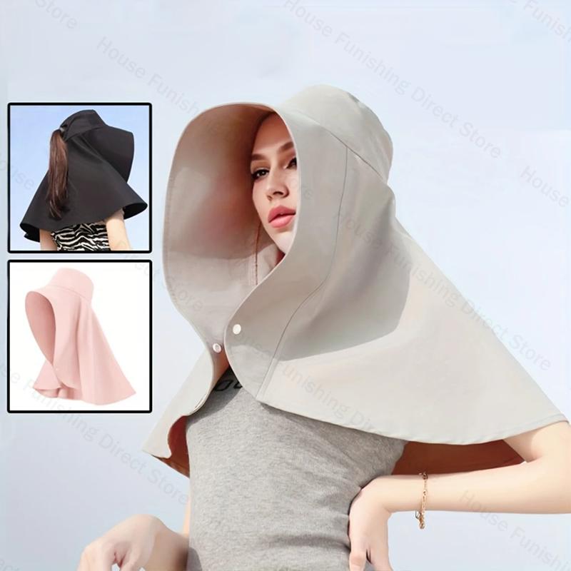 Summer Women Cap Outdoor Uv Anti Neck Protection Sun Visors Hat Fishing Hiking Big Brim Shawl Sunscreen Ponytail Cap Solid Color