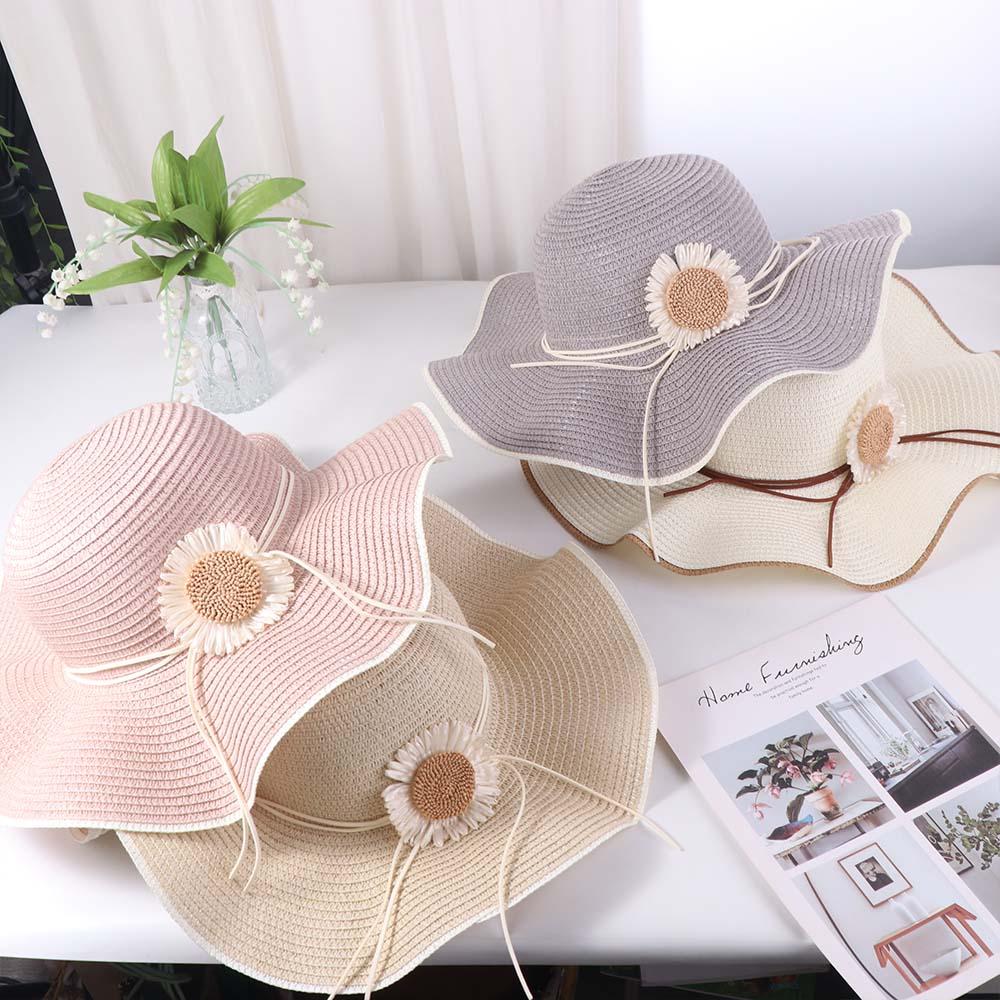 Spring Summer Bohemian Straw Hat Sun Flower Women's Sun Hat Trendy Folding Straw Hats  Vacation