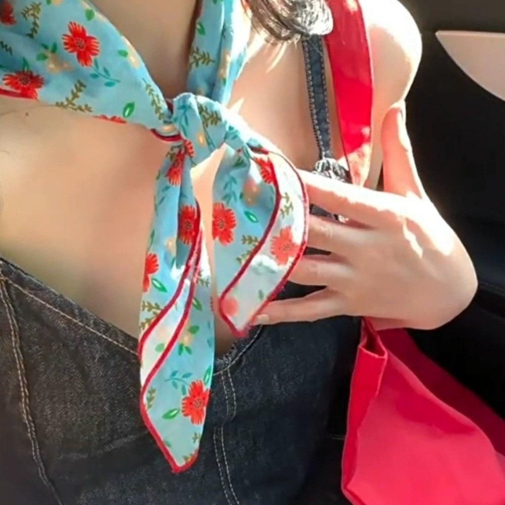 3pcs/set Colorful Printed Headscarf Thin Fabric Flower Square Headband Floral Neck Scarf  Girls