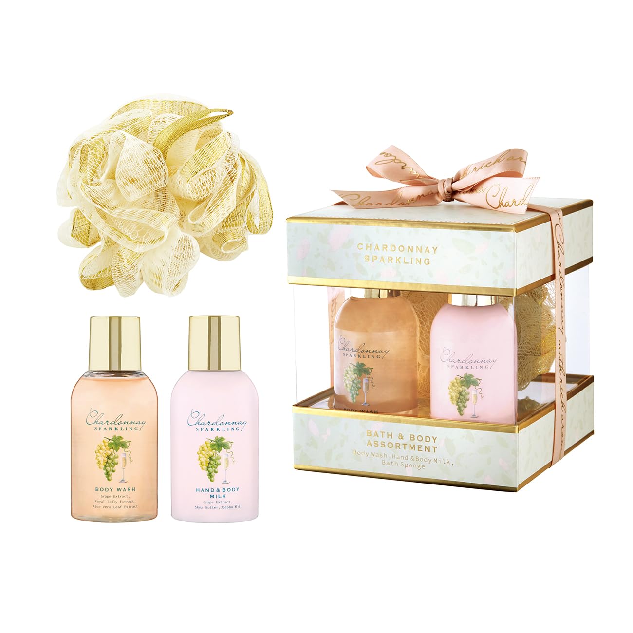 

Chardonnay Sparkling Bath & Body Care Gift Set - Champagne Scent (Gift, Present, Popular with Women, Thank You Gift, Welcome Party, Farewell Party,