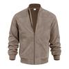 Men Stand Rib Collar Zip Up Suede Bomber Jacket Casual Outerwear Coat