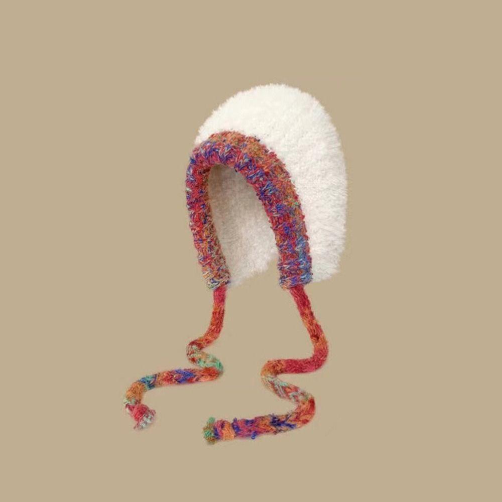 Plush Knitted Y2k Drawstring Hat New Design Pullover Beanie Hat Winter Crossbody Bag-hat  Women