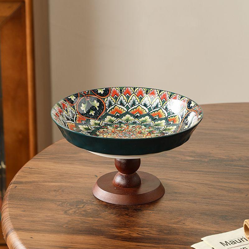 

Bohemian Style Fruit Tray Home Coffee Table Snack Vintage High-End Ceramic Fruit Plate Dessert Plate зелений