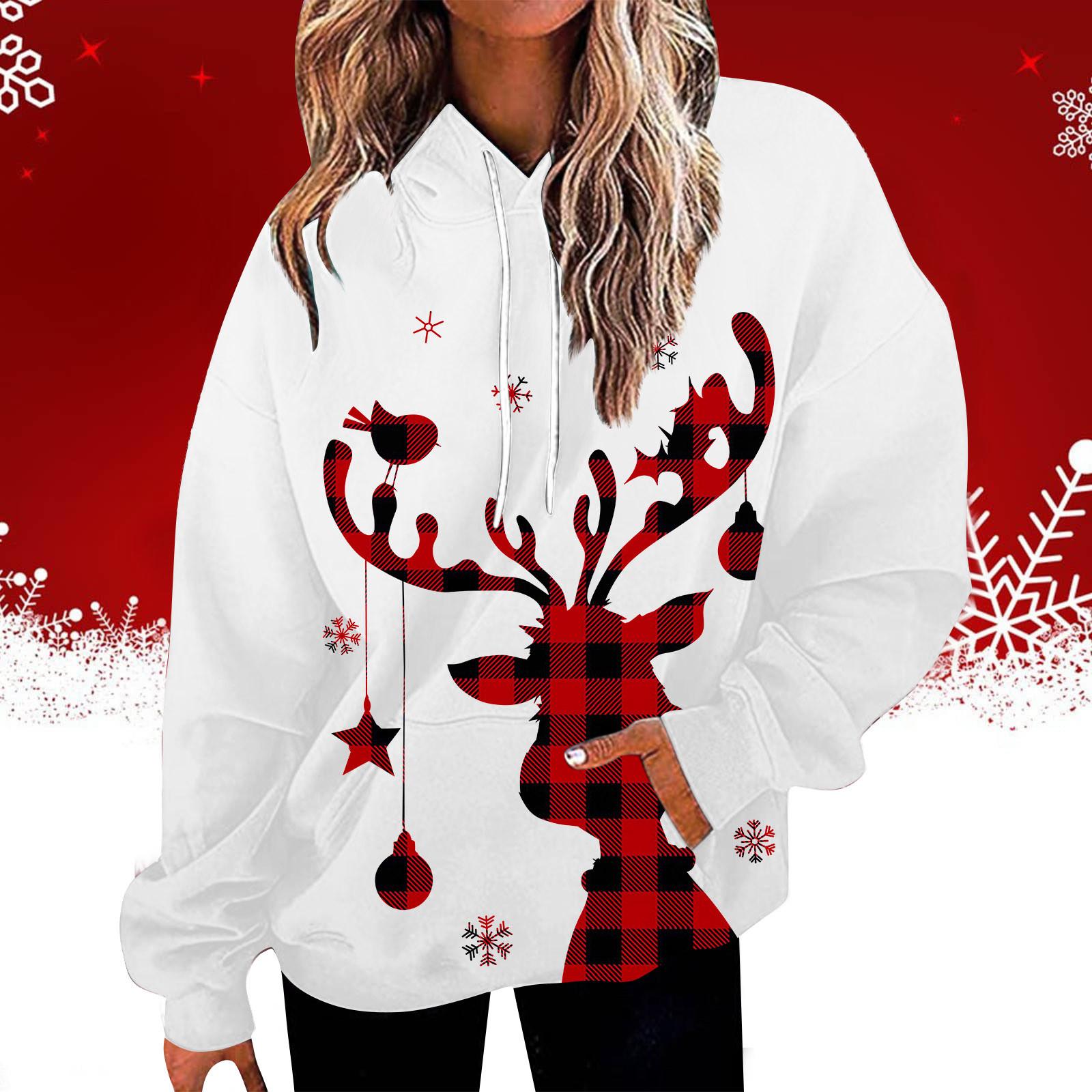 

Женский повседневный модный рождественский принт с длинными рукавами и капюшоном S белый