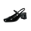813-3 square head patent leather strap thick heel single shoes women's new French light mouth glossy medium heel single shoes women's shoes