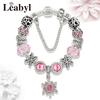 New Valentine's Romantic Pink Heart Charm Bracelet & Bangle Fine Crystal Diy Bead Bracelet Jewelry for Women Girl Gift