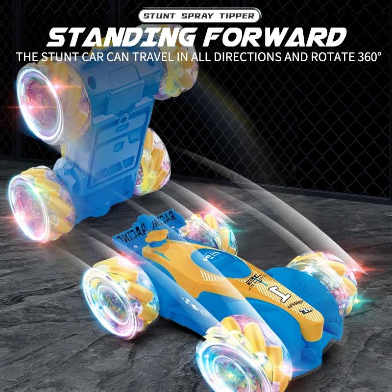 Non-Toxic Cool Light Rc Stunt Car 2.4G 4Wd Gesture Sensor With Spray Deformation Sound Remote Control Stunt Off-Road Drift Car Toy For Kid