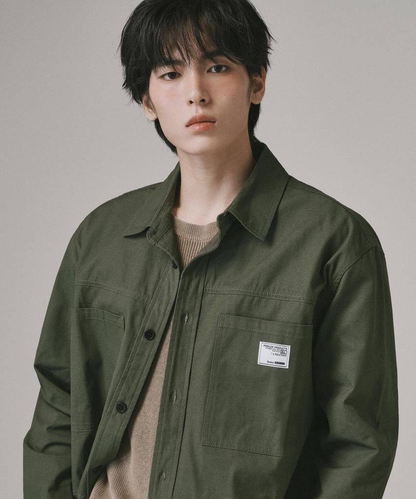 Beodeonteu Oversized Canvas Pocket Patchwork Shirt [Khaki]