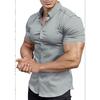 Men Short Sleeve Turn Down Collar Solid Casual Shirt
