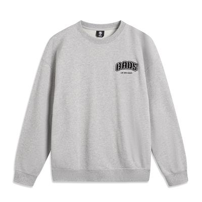 Li Ning Badfive Solid Color Letter Loose Round Neck Comfortable Casual Sweatshirt Men Sweatshirt Flower-Gray Moon-Gray Mixed-Gray AWDUB93-4