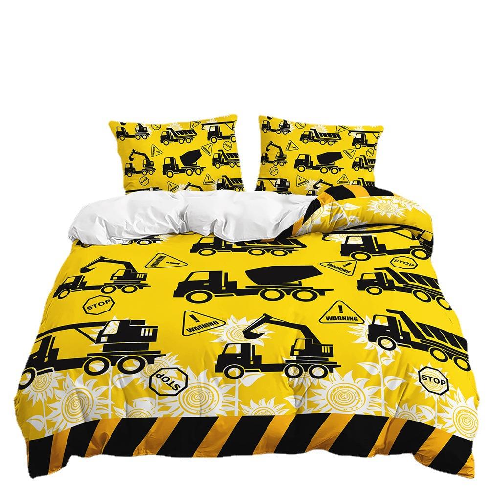 Three-Piece Construction Site Truck Decorative Quilt Cover Digital Printing Kit Bedding