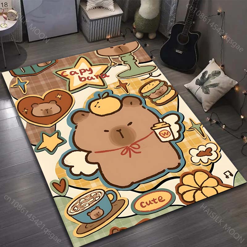 1PC Cute Capybara Print Cartoon Carpet for Living Room Bedroom Doormat Decor Sofa Table Area Rug Non-slip Floor Mat for Gifts