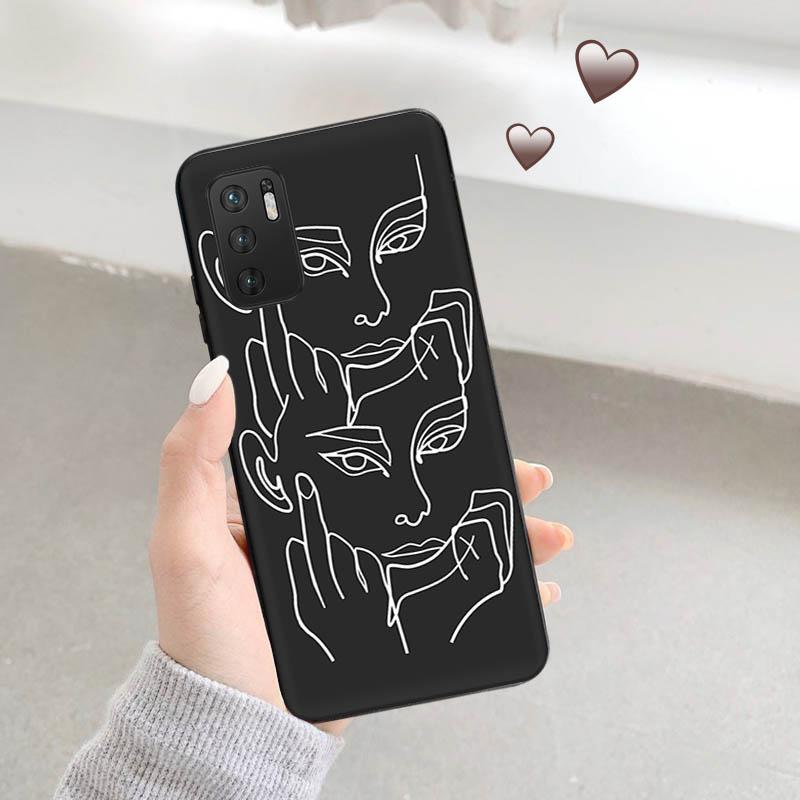 Phone Case For Xiaomi Redmi Note 11 9 10 Pro Max 5G 8T 9T 9s 7 8A 9C 7a 9A 8 Abstract Line Drawing Kiss Body Face Art Soft Cover