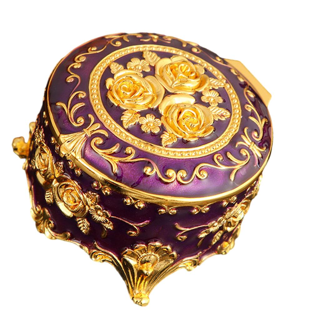Retro Metal Enamel Jewelry Holder Elegant Desktop Decorative Box With Spacious Interior For Gemstones Storage