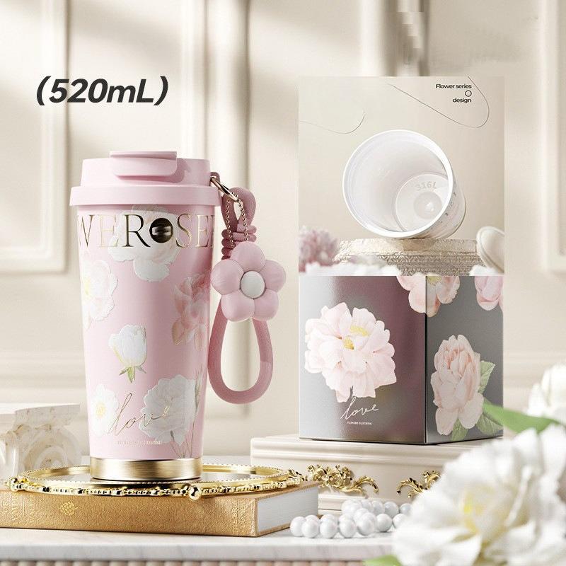 520ML Double Drink Vacuum Flask Stainless Steel/Ceramic-coated Inner Liner Coffee Cup Portable Straw Cup Thermos Cup 520ML