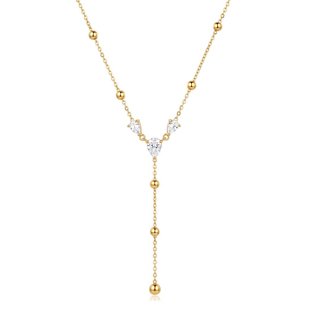 Fashion 18k Gold Plated Stainless Steel Pendant Necklace Teardrop-shaped Zircon Womens Jewelry Necklace Minimalist Non Tarnish