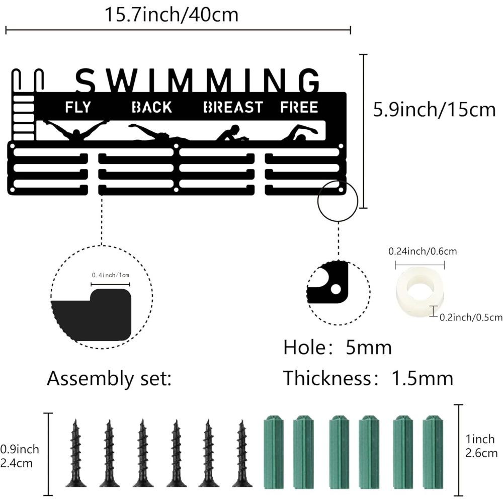 Metal Medal Holder Rack Wall Mounted Black Holds Over 60 Medals for Dancer Runner Ballet Swimmer 15.7 x 6 Inch