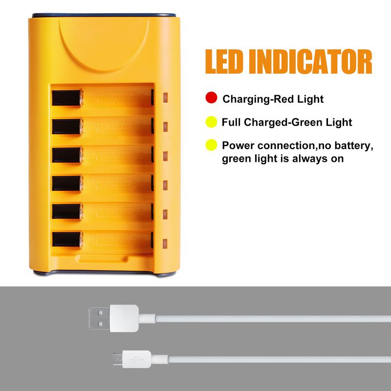Skywolfeye AA AAA Battery Charger 6 Bay USB Fast Charging Independent Slot for Ni-MH Ni-CD 1.2V Rechargeable Batteries