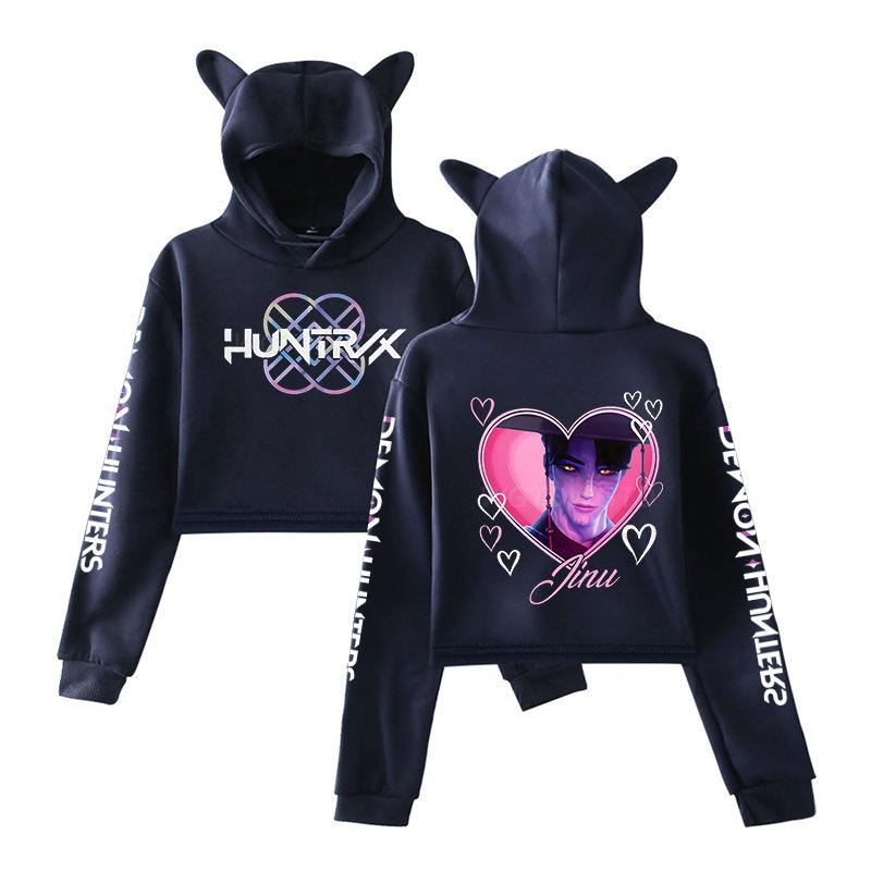 Autumn K - POP Demon Hunters Printed Cat Ear Hoodies Fashionable Casual Sports Long Sleeved Children's Boy and Girl Kids Unisex Hooded Sweatshirts