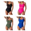 Sexy One-piece Swimsuit U-neck Sleeveless Backless Sexy Monokini Pure Color Mesh Splicing Slim Fit Tummy Control Removable Pads High Waist