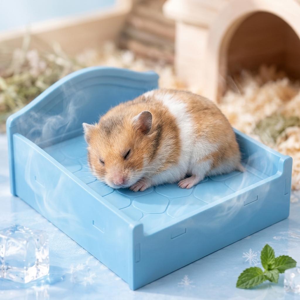 Small Animal Chill Sleeping House, Summer Cooling Hamster Bed Removable Ice Drawer Design for Hamsters Gerbils Daily Use