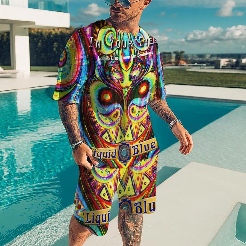 3D Printing Oversized Leisure Mens T Shirts Shorts Suit Three-Dimensional Graphic Retro Style O-NeckComfortable Breathable